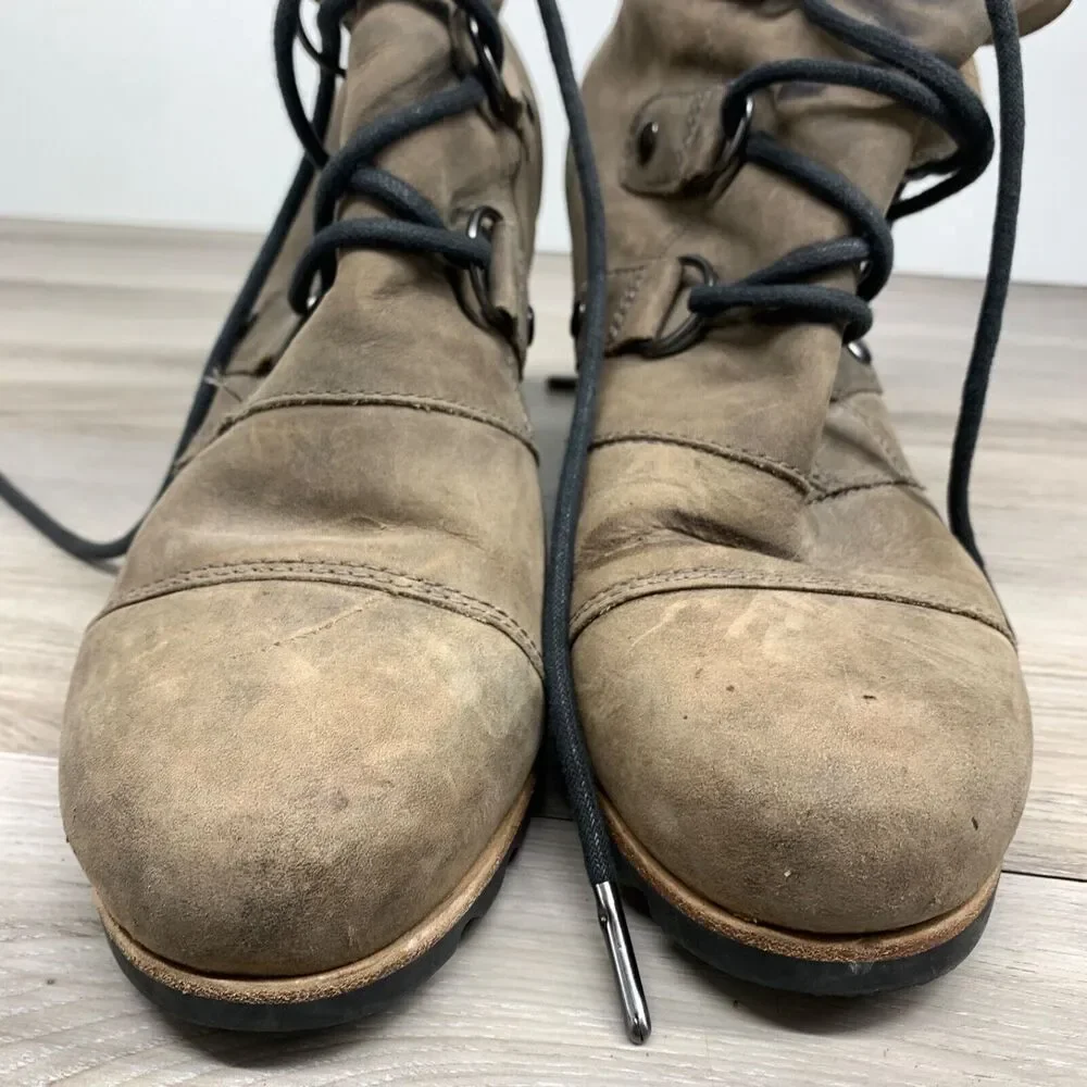 SOREL Boots Womens Sz 10 Addington Bootie Shoes Distressed Leather‎ Lace Up Heel
